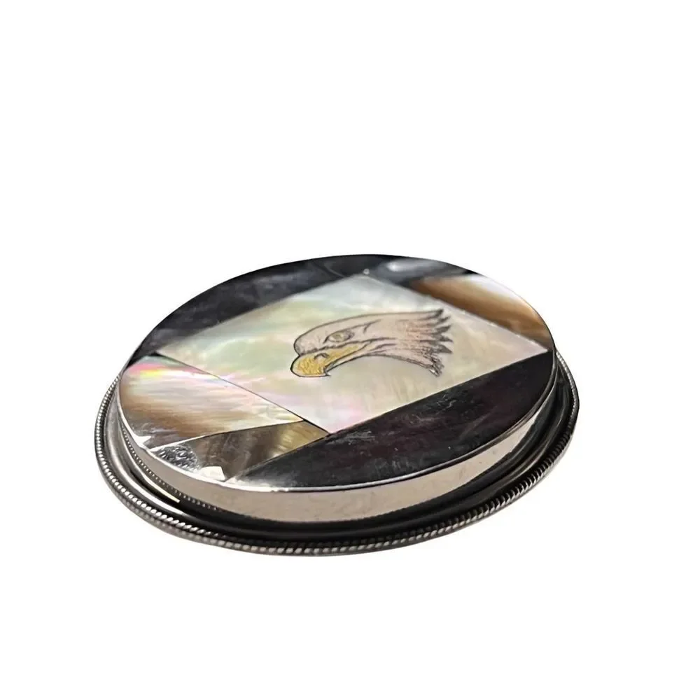 Vintage Abalone & Black Onyx Inlay Eagle Head Belt Buckle